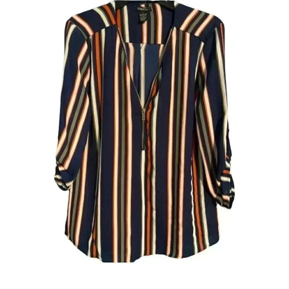 NWOT Rue21 Striped Causal Half Zip Blouse Top - Picture 1 of 5